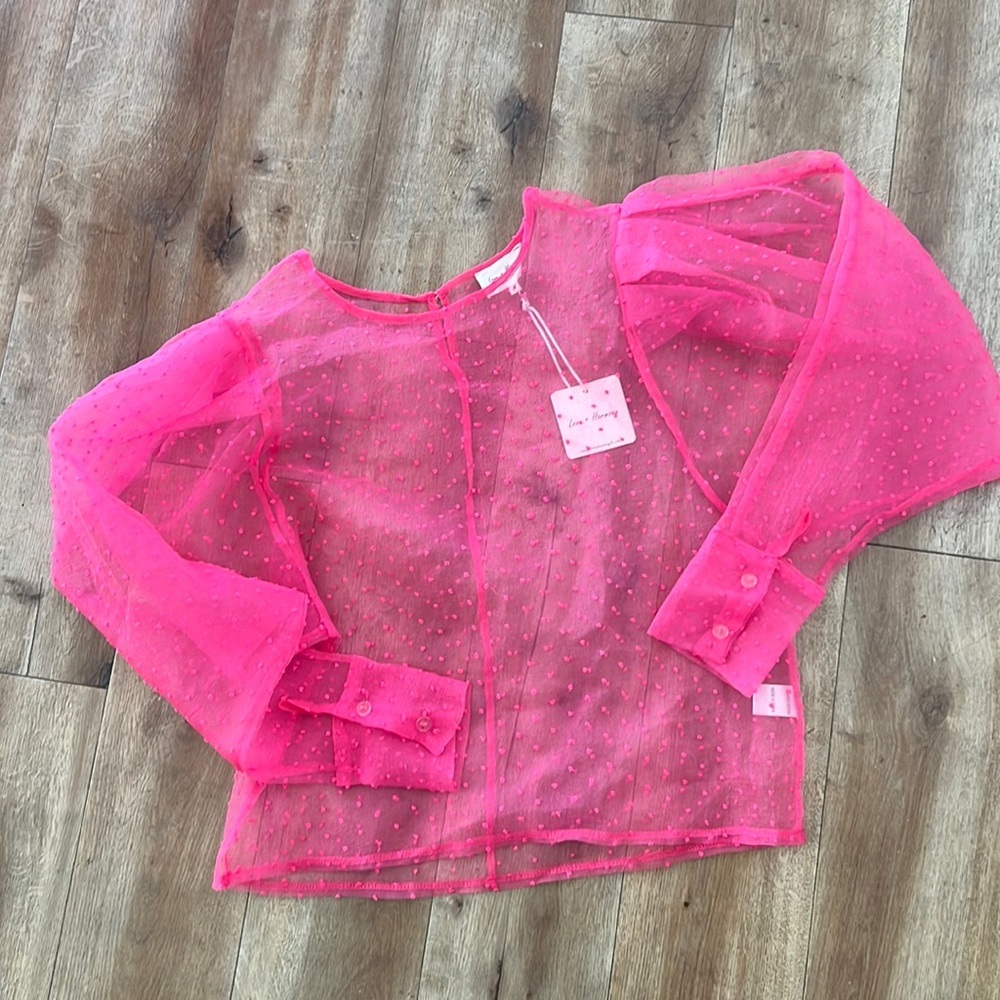 Barbie Pink Sheer Blouse with Puff Sleeves